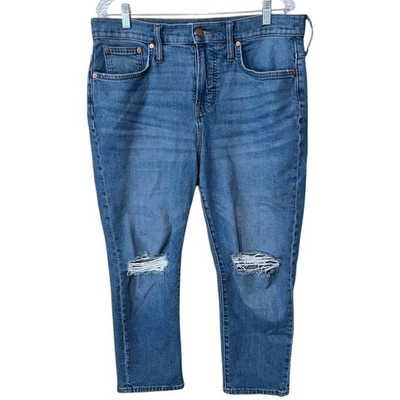 Madewell The Perfect Vintage Straight Leg Crop Medium Wash Distressed Jeans 32P - Picture 3 of 9